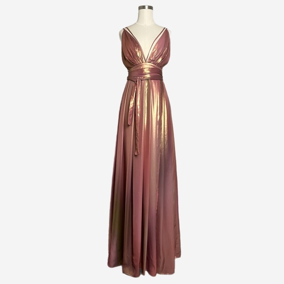 Michael Costello x REVOLVE Avril Maxi Dress in Ombre Print rose gold plunge XS - Picture 1 of 11